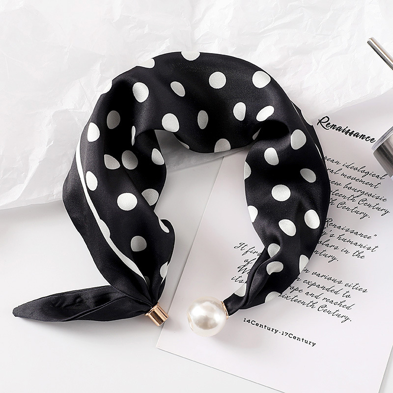 Face Scarf Mask - Women New Pearl Buckle Silk Scarf