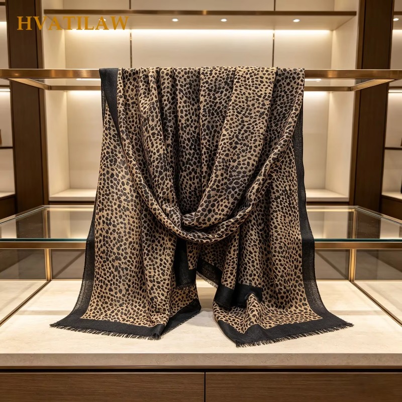 Pashmina Wrap Large - 2026 New Leopard Print 100% Wool