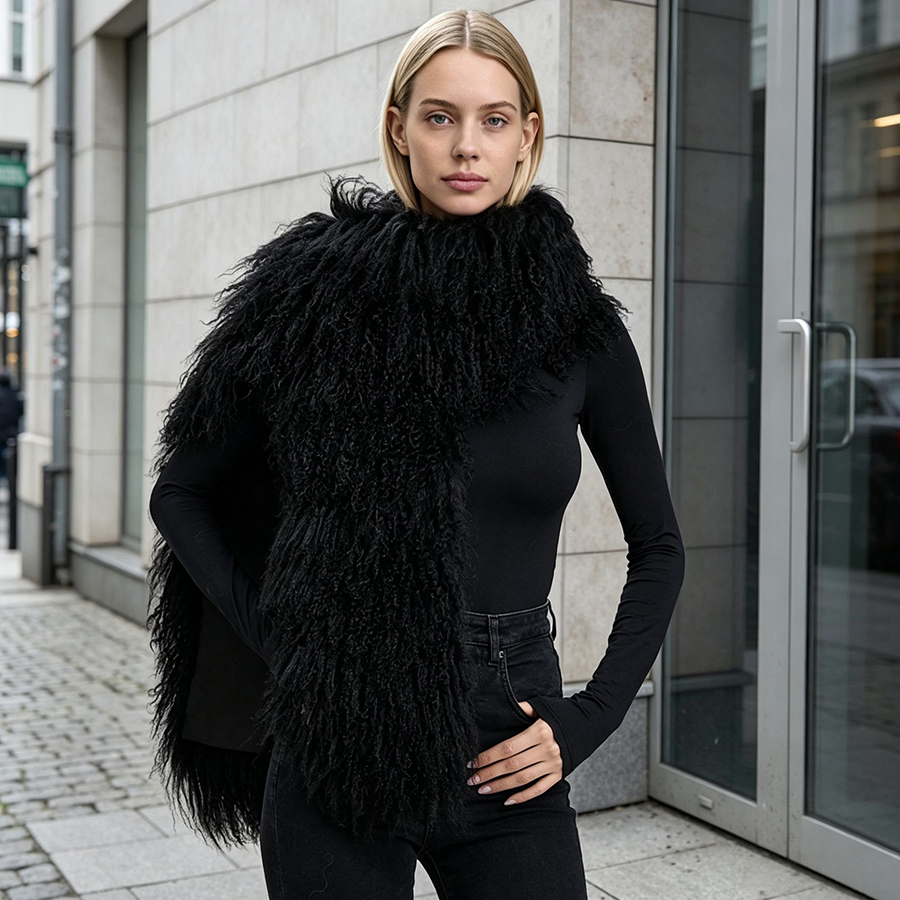 Long Brown Mongolian Fur Scarf - Stole Wedding Shawl recension och pris