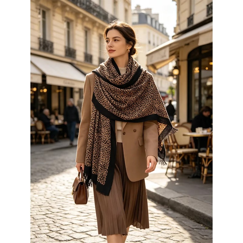 2026 New Leopard Print 100% Wo - Pashmina Wrap Large recension och pris