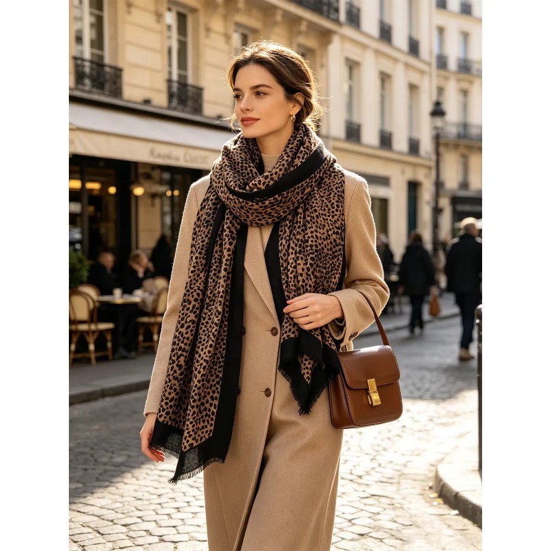 2026 New Leopard Print 100% Wo - Pashmina Wrap Large recension och pris