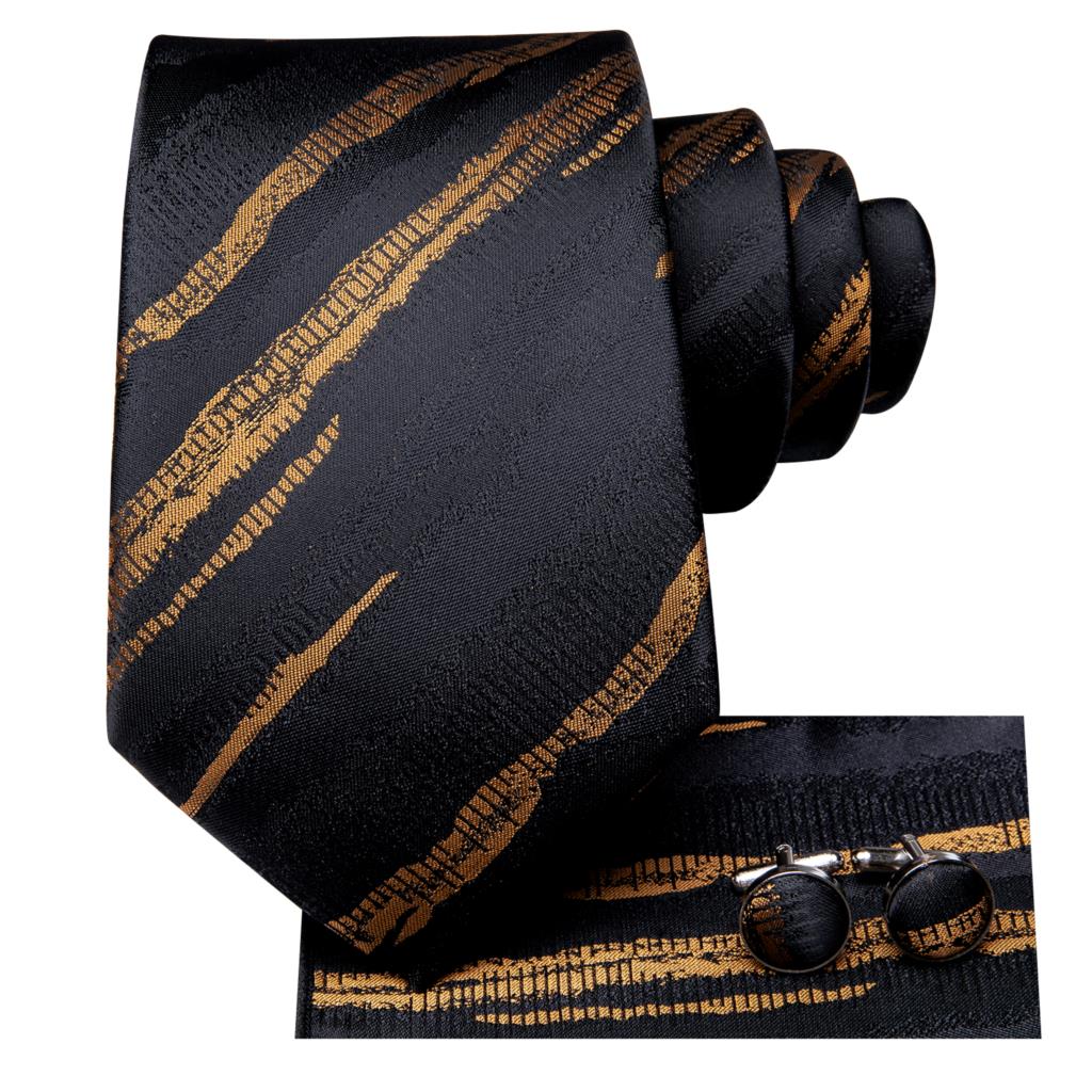 Hi-Tie Black Gold Striped Silk - Silk Tie Striped recension och pris