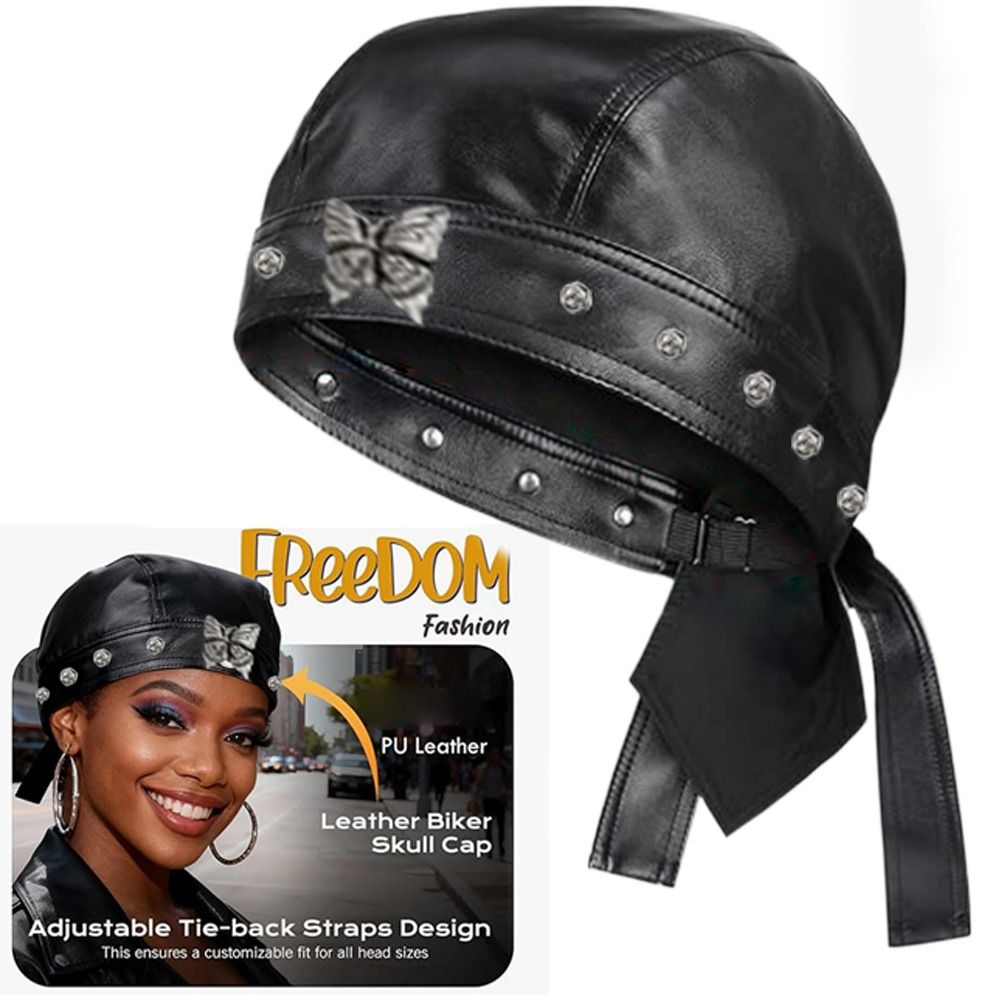 PU Leather Black Biker Cap Adj - Bandana Doo Rag recension och pris