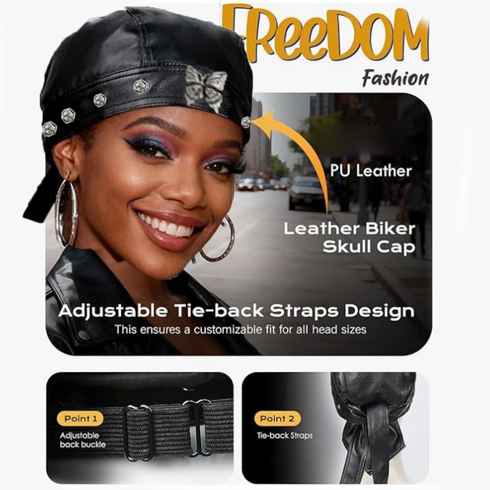 PU Leather Black Biker Cap Adj - Bandana Doo Rag recension och pris