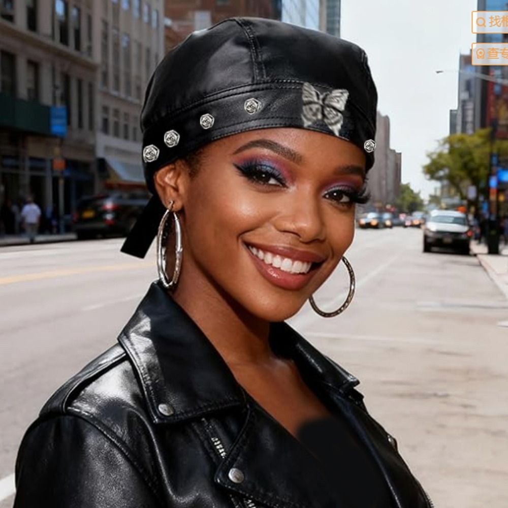 PU Leather Black Biker Cap Adj - Bandana Doo Rag recension och pris
